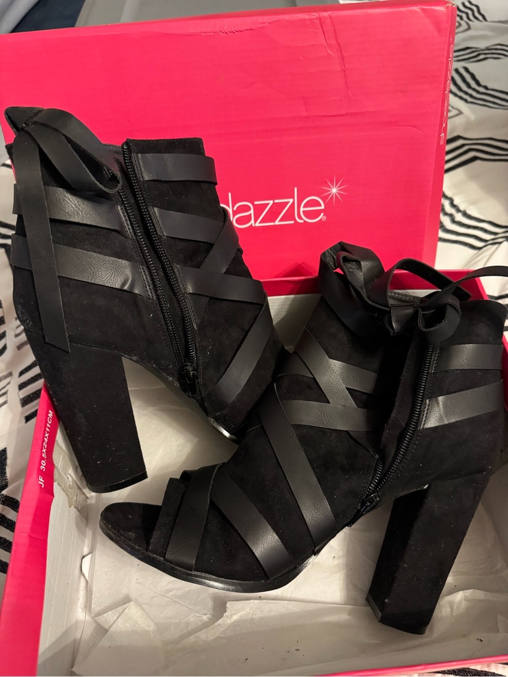 Shoe Dazzle Black Strappy Block Heel Sandal Booties